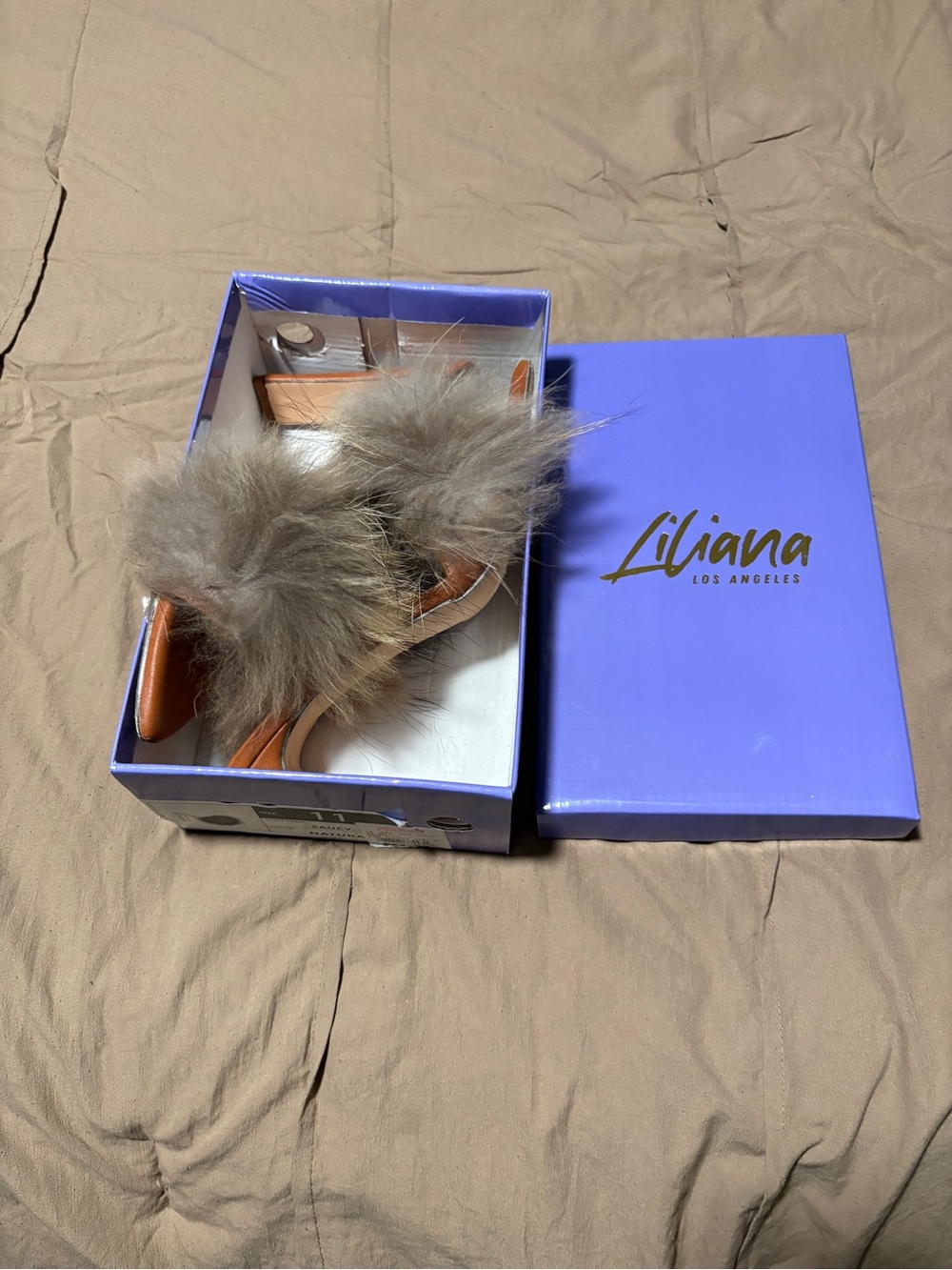 Liliana Taupe Faux Fur Slide Sandals